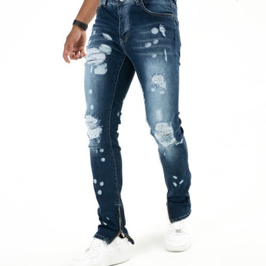 Flared Jeans Met Rits Blauw Met Witte Vlekken