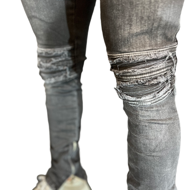 Flared Jeans Met Rits en Ribbels Op Knie Zwart